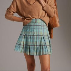 Nwt Size Us 10 Msrp: $98 Material: 100% Cotton * Pleated Detail * Mini Silhouette * Side Zip * Machine Wash * Imported Measurements: Waist - 16” Across (32”) * Standard Length: 17.5"L Spring Plaid Mini Tennis Skirt, Spring Plaid Mini Length Tennis Skirt, Plaid Mini Length Tennis Skirt For Spring, Spring Plaid High Waist Skort, Preppy Green Skirt For Spring, High Waist Plaid Skort For Spring, Green Preppy Mini Skirt For Spring, Preppy Green Mini Skirt For Spring, Retro Pleated Skirt For School In Spring