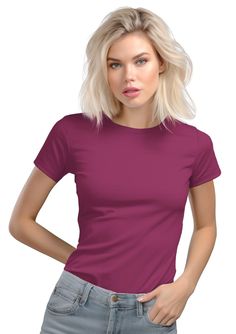 Add a pop of color to your wardrobe with our Berry Red Slim Fit T-Shirt. Crafted from premium cotton, its vibrant red hue adds energy and personality to any ensemble. Perfect for making a statement DETAILS The model is 5'4", wearing size S 32single - 7.2 oz - soft feel t-shirt 100% Airlume combed & ring-spun cotton Eco-dyed. Side-seam Pre-shrunk Longer Body Length At Perfect TShirt Co., we are committed to sustainability and responsible manufacturing practices. Our products are made using enviro Fitted Purple Crew Neck T-shirt, Casual Burgundy Short Sleeve T-shirt, Trendy Burgundy Cotton Tops, Burgundy Cotton Short Sleeve Tops, Trendy Purple Stretch T-shirt, Red Stretch Casual T-shirt, Trendy Stretch Purple T-shirt, Burgundy Casual Crew Neck Top, Casual Burgundy Crew Neck Top