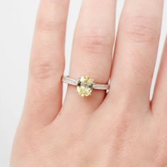 Edith Ring with a 1.28 Carat Yellow Oval Sapphire in 14k White Gold - Ready to Size and Ship | Midwinter Co. Alternative Bridal Rings and Modern Fine Jewelry