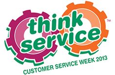 the logo for think service customer service week 2013, with gears and cogs on it