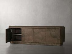 the sideboard is made out of wood and has two doors that open to reveal drawers