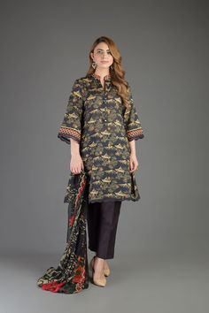 Formal Cotton Lawn Suit With Printed Motifs, Formal Lawn Suit With Printed Motifs For Eid, Black Cotton Unstitched Printed Suit, Black Printed Cotton Unstitched Suit, Black Cambric Unstitched Suit, Elegant Black Lawn Suit With Printed Motifs, Formal Cotton Kurta With Printed Motifs, Black Printed Unstitched Suit With Long Sleeves, Formal Printed Cotton Lawn Suit