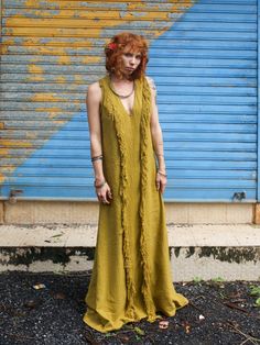 Go full boho with our Kashi Maxi Dress! This elegant and stylish silhouette features a v-neck detail and fringe accents, making it perfect for any occasion. With its fresh colors and back  detail, you'll be sure to stand out in the crowd. Embrace your inner free spirit and rock this maxi dress with confidence. Upgrade your wardrobe with our Kashi Maxi Dress! This dress is a must-try for any fashion lover. Stay stylish and comfortable with our unique design. Perfect for any occasion. Trust us, you won't regret it! Folklore Fashion, Wanderlust Fashion, Mustard Yellow Dresses, Boho Gown, Chic Summer Dresses, Artisan Fashion, Mode Boho, Bohemian Maxi Dress, Hippie Chic