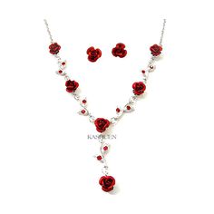 "PERFECT GIFT /WEDDING GIFT FOR BRIDE / BRIDESMAID / LADY! This is a Brand New, stunning Rich Siam Red ROSE Flower Silver finish Necklace with Swarovski crystals. The necklace measures 15\" - 17\" (37.5m-42.7cm). Prices are in US$. For shipping policies and other important information, click on \"profile\" on the right. See an item that you like but has already been sold? Contact me to see if I have more! Thank you for stopping by Kashuen.com!" Red Necklace For Christmas Anniversary, Christmas Best Friend, Wedding Gift For Bride, Friends Bridal, Bridesmaids Jewelry, Stick Earrings, Red Rose Flower, Wedding Gifts For Bride, 30th Birthday Gifts