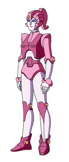 the pink robot is standing in front of a white background