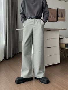 fb-feed Pant Length, Pleated Pants, Try On, Korean Fashion, Straight Leg, Size Chart, Trousers, Grey, Pants