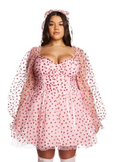 Plus Size Sugar Thrillz Tulle Heart Flocked Babydoll Mini Dress - Pink – Dolls Kill Selkie Character, Galentines Night, Vtuber Reference, Playful Outfits, Character Redesign, Plus Size Casual Outfits, Melanie Martinez Concert, Taylor Eras Tour, Pink Wardrobe