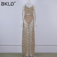 FREE SHIPPING Sequin Dress 2018 Mesh Backless Spaghetti Strap JKP921 Summer V-neck Backless Prom Dress, Summer V-neck Backless Dress For Prom, Chic Cami Maxi Dress For Party, Gold Halter Neck Maxi Dress For Summer, Elegant Party Cami Maxi Dress, Summer Evening Halter Neck Backless Dress, Elegant Cami Maxi Dress For Party, Gold Backless Dress For Summer Night Out, Fitted Cami Maxi Dress For Party