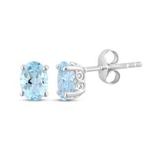 Add icy blue hues to your look with these solitaire stud earrings. Crafted in 10K white gold, each earring shines with an oval-cut aquamarine. These post earrings secure with friction backs. Neil Lane Engagement Rings, Diamond Band Engagement Ring, Eternity Ring Gold, Fan Jewelry, Mens Gold Bracelets, Solitaire Studs, Gold Ring Sets, Aquamarine Stone, Icy Blue