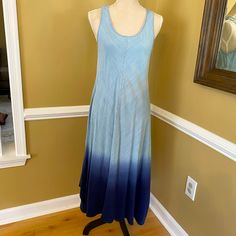 Nwot, Never Worn. Light, Soft Jean Material. Size: Medium Blue Cotton Maxi Dress For Spring, Spring Indigo Sleeveless Maxi Dress, Spring Sleeveless Indigo Maxi Dress, Sleeveless Indigo Maxi Dress For Spring, Ombre Maxi Dress, Jean Material, Dresses Blue, Jeans Material, Blue Ombre