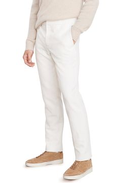 Easy to wear with casual or elevated looks, these nicely draped pants have a clean, versatile hue and a slim fit that still offers room to move. 62% Tencel® lyocell, 36% cotton, 2% spandex   Tencel lyocell is a sustainably produced fiber made with closed-loop processing   Hand wash, dry flat   Imported White Slim Fit Bottoms For Business Casual, White Tapered Leg Dress Pants For Business Casual, Fitted White Chinos With Straight Hem, White Fitted Chinos With Straight Hem, White Slim Fit Dress Pants For Business Casual, White Tapered Leg Pants For Business Casual, White Slim Fit Pants With Straight Hem, White Slim Fit Bottoms With Straight Hem, White Straight Leg Dress Pants For Business Casual