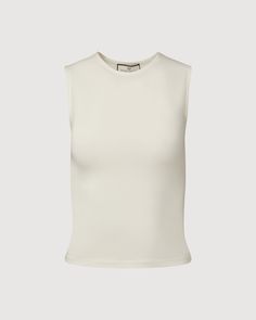 White High Stretch Sleeveless Cotton Top, Fitted Summer Muscle Tee Tank, High Stretch Cotton Sleeveless Top, Fitted Summer Tank Muscle Tee, Fitted Tank Muscle Tee For Summer, Basic Solid Sleeveless Top, Chic Solid Color Crew Neck Tank Top, Solid Fitted Sleeveless Muscle Tee, Fitted Sleeveless Muscle Tee