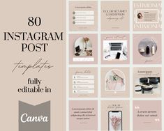 an instagram post with photos and text that reads,'80 instagram posts templates fully editable in canva