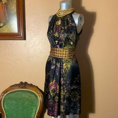 Gorgeous Etro Gold Pattern Print Silk Mini Dress. High Neck, Silk, Multicolored A Line Fit & Flare Mini. Made In Italy. Size 38/4. Never Used. Hurry This Wont Last. Elegant Multicolor Dresses For Night Out, Elegant Sleeveless Multicolor Midi Dress, Black Silk Knee-length Mini Dress, Black Fitted Silk Midi Dress, Fitted Black Silk Midi Dress, Elegant Multicolor Mini Dress For Date Night, Elegant Multicolor Knee-length Midi Dress, Multicolor Fitted Formal Midi Dress, Fitted Multicolor Formal Midi Dress