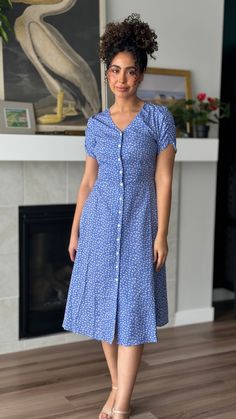 Button-Up Dress | Periwinkle, Cute, Comfy Fabric | Sonnet Dress Cotton Dress Ideas, Cute Modest Dresses, Cotton Dress Pattern, Periwinkle Dress, Simple Frock Design, Simple Frocks, Simple Kurta Designs, Clothing Pieces, Cute Comfy