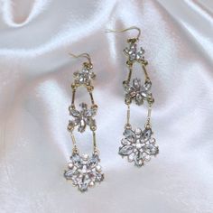 Princess Earrings. Drop/Dangle Style. I Especially Love The Little Crystal Stud Where The Hook Enters The Ear - So Precious. Princess Earrings, The Ear, The Hook, Earrings Drop, Vintage Crystal, Earrings Color, Flower Earrings, Silver Gold, Jewelry Earrings