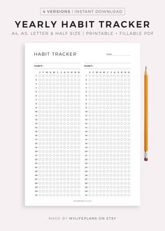 habit tracker bullet journal printable Tracker Bullet Journal Template, Journal Year In Pixels, Habit Tracker Bullet Journal Ideas, Tracker Bullet Journal Printable, Bullet Journal Summer, Yearly Habit Tracker, Habit Challenge, Habit Tracker Template, Routine Tracker