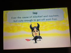 a cartoon character is shown on the screen in front of an animated caption that reads imp