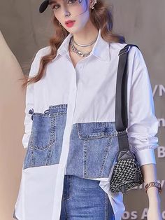 Fabric Cotton has some stretch Denim Patches, Jeans Diy, Fabric Cotton, Cotton Shirt, Korean Fashion, Overalls, Top Brands, Not Found, Better Living