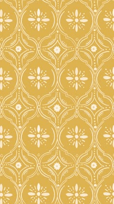 a yellow and white wallpaper with an intricate design