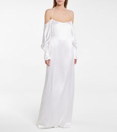 Exclusive to Mytheresa – Bridal Valencia silk satin gown in white Draped Sleeves, Drape Sleeves, Satin Gown, Clothing Dresses, Square Neckline, Silk Satin, Valencia, Gowns Dresses, Dress Skirt