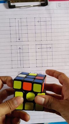 someone holding a rubik cube in front of a piece of paper on a clipboard