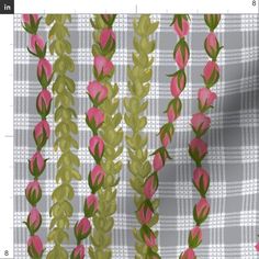 an image of pink flowers and green leaves on a plaid background with text overlay