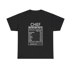 This T-Shirt features a new limited design with funny Chef Nutrition Facts, perfect for those who love cooking and want to show off their culinary humor. The classic fit and crew neckline make it versatile for any occasion, whether casual or semi-formal. It is made from 100% cotton fabric for year-round comfort and durability. This shirt is relevant to chefs, food enthusiasts, and anyone who enjoys a good laugh. Perfect for gifting on birthdays, holidays, or any special occasion. Product features - 100% cotton fabric for comfort and durability - Classic fit for a relaxed wear - Funny Chef Nutrition Facts design - Ethically and sustainably produced - Versatile for any occasion Care instructions - Machine wash: warm (max 40C or 105F) - Non-chlorine: bleach as needed - Tumble dry: medium - Do Chef Tshirt Ideas, Food T-shirt, Nutrition Facts Design, Funny Chef Shirts, Chef Memes Humor, Cooking Shirt, Chef Shirt, Chef Humor, Product Feature