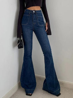 Vintage High Rise Elastic Flare Jeans - AnotherChill 2023 Ootd, Blue Lobelia, Flare Jeans Y2k, Jeans Online Store, Ripped High Waisted Jeans, Preppy Punk, 2000s Outfits, Baby Tees Y2k, Ideal Wardrobe