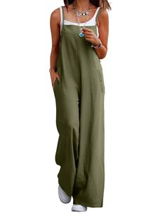 PRICES MAY VARY. Indulge in the comfort and softness of our long bib pants jumpsuit. These summer jumpsuits for women are made of 100% cotton. Soft, comfortable and airy for hot summer and humid days. As a bohemian overalls for women, that can be eye-catching in the crowd,these long bib pants will add a splash of color to your summer wardrobe. Adjustable Spaghetti Straps, Side Split Wide Leg, Loose Waist, Ankle-Length Cropped, Low Crotch, 2 Inserting Pockets on the Front.You can put some small i Pants Overalls, Winter Jumpsuit, Comfy Jumpsuits, Solid Jumpsuit, Suspenders For Women, Pants Baggy, Jumpsuit Elegant, Overalls Pants, Casual Rompers