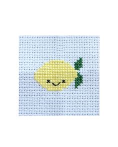 a cross stitch pattern with a smiling lemon