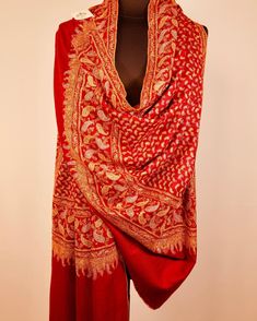 This shawl is one of our bespoke collection pieces. This shawl comes in red with a paisley design embroidery done by a needle called (Sozni Work). This shawl takes approx 12 months to make in Kashmir (India). Wedding Shawls, Kashmir India, Wedding Shawl, Design Embroidery, Paisley Design, Shawls And Wraps, Wedding Accessories, 12 Months, Shawl