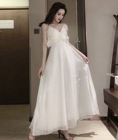 White A line v neck tulle dress fashion dressFabric: tulleColor: whiteSize(cm): S, M, LS length 125 bust 80 waist 66M length 125 bust 84 waist 68L length 85 bust 88 waist 70 Sheer V-neck Dress For Prom Season, White Sheer Prom Dress, White Chiffon Summer Evening Dress, White Chiffon Dress For Summer Evening, Summer Tulle Maxi Dress, White Chiffon Evening Dress For Summer, Elegant Summer Maxi Dress With Tulle Skirt, White Maxi Dress For Summer Prom, Sheer V-neck Maxi Dress For Prom