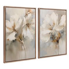 two paintings with white flowers on them