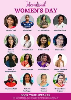 the international women's day poster with many different faces and words in pink background