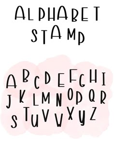 the alphabet and numbers are drawn in black ink on a white background with pink watercolor stains