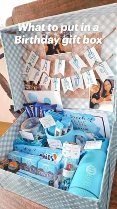 a birthday gift box filled with baby items and the words it's so cute and you can get creative with it