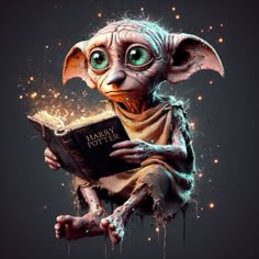 an image of a creature reading a harry potter book