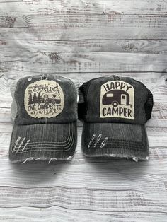 Camping hat, camp season, patch hat, happy camper, ponytail hat, patch hat, home is where we park it, summertime, camp life Raggy Patch trucker hat, custom made patch. Camping style hat (2 options) -Making memories one campsite at a time -happy camper Standard hat & High pony tail options See photos in listing for samples! Option 1: Dark Grey w/ Hot Pink back Option 2: Dark Grey w/ Light Grey back Option 3: Light Grey w/ Blue Stitching Option 4: Dark Grey w/ Tan back Option 5: Camo Green bac Camping Trucker Hat With Curved Bill, Trucker Hat With Curved Bill For Camping, Curved Bill Trucker Hat For Camping, Trucker Hat With Curved Brim For Camping, Curved Brim Trucker Hat For Camping, Outdoor Trucker Snapback Hat With Patches, Trucker Baseball Cap With Patches For Outdoor, Trucker Style Baseball Cap With Patches For Outdoor, Casual Trucker Hat With Curved Brim For Camping