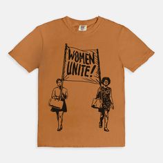 Women Unite Tee – We The Babes Oversized Brown T-shirt With Letter Print, Casual Brown T-shirt With Graphic Print, Basic Organic Cotton T-shirt With Graphic Print, Trendy Brown Relaxed Fit T-shirt, Brown Graphic Print T-shirt, Graphic Cotton Jersey T-shirt With Letter Print, Graphic Tee With Front Print In Ring-spun Cotton, Organic Cotton Short Sleeve T-shirt With Letter Print, Brown Short Sleeve T-shirt With Graphic Print