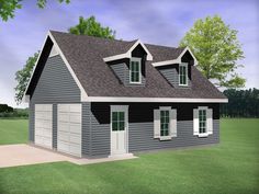 this is an artist's rendering of a two - story garage with dormers