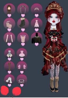 an animated image of a doll with many different outfits and accessories