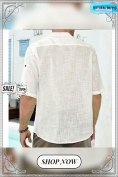 Men's Linen Shirt Summer Shirt Casual Shirt Beach Shirt Henley Summer Spring Short Sleeve White Navy Blue Blue Plain Outdoor Street Clothing Apparel Button-down Casual Short Sleeve Button Shirt For Beach, Casual Short Sleeve Shirt With Buttons For Beach, Cotton Shirt With Button Closure For Beach Season, Casual Half Sleeve Tops For Beach, Casual Short Sleeve Shirt With Placket For Summer, Cotton Tops With Pockets For Beach Season, Casual Collar Cotton Short Sleeve Shirt For Beach, Casual Collar Short Sleeve Cotton Shirt For Beach, White Shirt With Casual Collar For Vacation