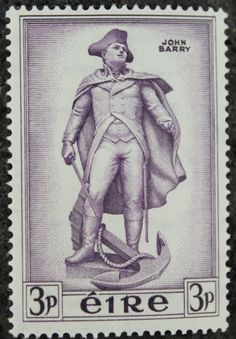 an old postage stamp with a man wearing a hat and coat, standing in front of a