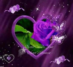 a purple heart with pink roses and butterflies in the background that says, debord