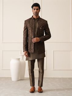 Designed with Resham Work Jodhpuri Suit for the Groom and his squad. Crafted from the most luxurious silk, this item will have you feeling like a royal. This jodhpuri including an open Prince Coat and an inside kurta paired with slim-cut trousers. Note: Some color variations may occur owing to photography causes. Up to 1 inch of measurement fluctuation is possible. COST INCLUDES BLAZER,TROUSER & INNER  KURTA Unstitched Festive Nehru Jacket For Reception, Raw Silk Bandhgala For Reception At Eid, Semi-stitched Nehru Jacket For Receptions And Festivals, Semi-stitched Nehru Jacket For Reception Festivals, Unstitched Nehru Jacket With Traditional Drape For Reception, Transitional Nehru Jacket With Pallu For Reception, Eid Bandhgala In Raw Silk For Reception, Eid Reception Bandhgala In Raw Silk, Eid Reception Unstitched Cutdana Suit