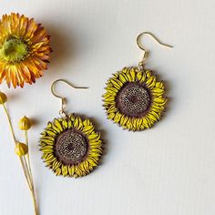 Golden Sunflower, Sunflower Earrings, Gold Circle, Summer Glow, Yellow Tones, Wood Earrings, Gift Card Shop, Wooden Jewelry, Cherry Wood