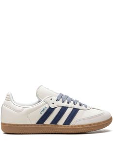 "Find ADIDAS Samba Og \"\"off Dark Blue\"\" Sneakers on Editorialist. off-white blue leather front lace-up fastening signature 3-Stripes logo logo patch at the tongue contrasting laces round toe branded insole gum-rubber sole These styles are supplied by a premium and authenticated sneaker marketplace. Stocking only the most sought-after footwear, they source and curate some of the most hard to find sneakers from around the world." Colors That Go Good With Navy Blue, Navy Blue Sambas, Shoes Inspo 2024, College Shoes Women, Cute Sambas, Adidas Trendy Shoes, Stockholm Style Shoes, Old Money Sneakers, Cute Addidas