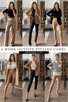 6 Work Outfits Styling Camel - LIFE WITH JAZZ Outfits Styling, Hiking Tattoo, Smart Casual Work Outfit, Backpack Hiking, Office Casual Outfit, Business Outfits Women, Business Casual Outfits For Work, Winter Hiking