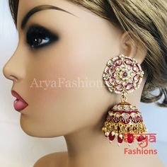 Bridal Golden Meenakari Long Jhumka Earrings with Colorful beads Long Jhumka Earrings, Long Jhumka, Kundan Jhumka Earrings, Kundan Jhumka, Jewelry Indian Wedding, Ruby Bangles, Jewelry Kundan, Jewelry Pakistani, Kundan Jewelry